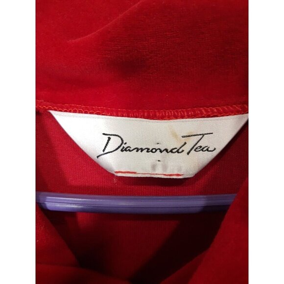 Women's Diamond Tea Medium Red Velvet Stretch Zip  Robe 55 inches Size M - Picture 3 of 12
